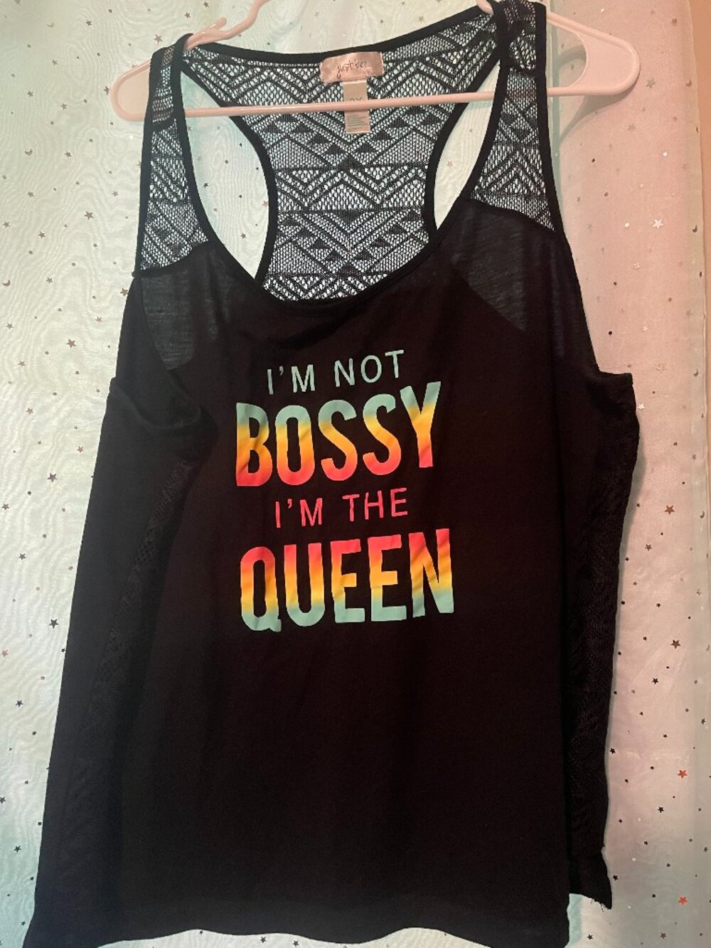 Just Be Black Tank with Rainbow Gradient 'I'm Not Bossy I'm The Queen' 3X